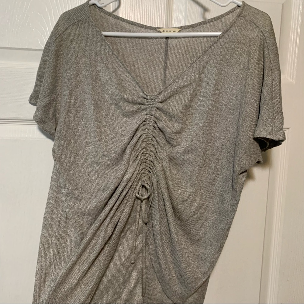 Tie front gray shirt
